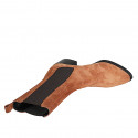 Woman's high Texan ankle boot in cognac brown suede with elastic bands heel 4 - Available sizes:  32, 33, 34, 42, 43, 46, 47