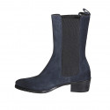 Botines tejanos altos para mujer en gamuza azul con elasticos tacon 4 - Tallas disponibles:  43