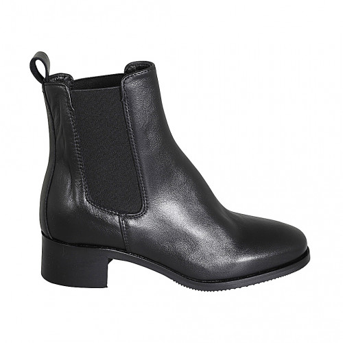 Woman's ankle boot with elastic bands in black leather with heel 4 - Available sizes:  32, 42, 45