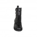 Bottines pour femmes à lacets avec fermeture éclair et velcro en cuir noir talon 3 - Pointures disponibles:  32, 34, 35, 43, 45, 46
