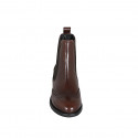 Woman's ankle boot in brown leather with elastic bands and wingtip heel 3 - Available sizes:  32, 45