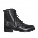 Bottines pour femmes avec lacets, fermeture éclair et bout golf en cuir noir talon 3 - Pointures disponibles:  32, 46