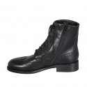 Woman's laced ankle boot with zipper and wingtip in black leather heel 3 - Available sizes:  32, 34, 35, 42, 44, 46, 47