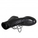 Bottines pour femmes avec lacets, fermeture éclair et bout golf en cuir noir talon 3 - Pointures disponibles:  32, 46