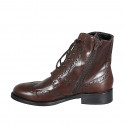 Woman's laced ankle boot with zipper and wingtip in brown leather heel 3 - Available sizes:  35, 45, 47