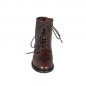 Woman's laced ankle boot with zipper and wingtip in brown leather heel 3 - Available sizes:  35, 45, 47