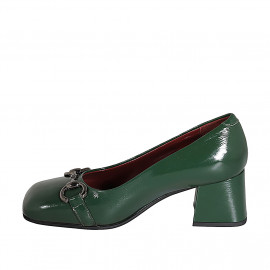 Escarpin pour femmes avec accessoire en cuir verni vert talon 5 - Pointures disponibles:  42 2