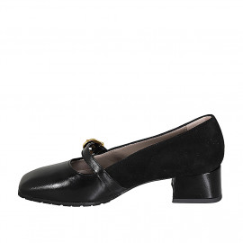 Woman's Mary Jane in black suede and patent leather with strap and heel 4 - Available sizes:  42, 43, 45 2