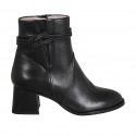 Woman's ankle boot with zipper, elastic band and accessory in black leather with heel 5 - Available sizes:  32
