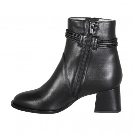 Woman's ankle boot with zipper, elastic band and accessory in black leather with heel 5 - Available sizes:  32 2