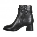 Woman's ankle boot with zipper, elastic band and accessory in black leather with heel 5 - Available sizes:  32