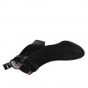 Bottines pour femmes avec fermeture éclair, courroie et elastique en daim et cuir verni noir talon 5 - Pointures disponibles:  32, 33, 43, 44, 45