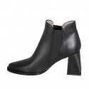 Woman's pointy ankle boot with elastic bands in black leather heel 7 - Available sizes:  46