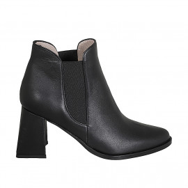 Botines a punta para mujer con elasticos en piel negra tacon 7 - Tallas disponibles:  46