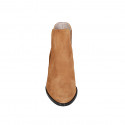 Woman's pointy ankle boot with elastic band in cognac brown suede heel 7 - Available sizes:  33, 34, 42, 43, 44, 45, 46