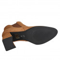 Woman's pointy ankle boot with elastic band in cognac brown suede heel 7 - Available sizes:  33, 34, 42, 43, 44, 45, 46