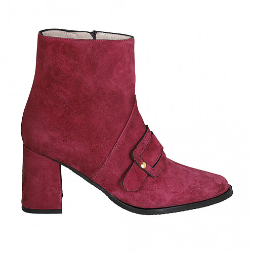 Woman's ankle boot in maroon suede with zipper and accessory heel 7 - Available sizes:  42, 43, 44