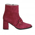 Woman's ankle boot in maroon suede with zipper and accessory heel 7 - Available sizes:  42, 43, 44