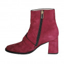 Woman's ankle boot in maroon suede with zipper and accessory heel 7 - Available sizes:  42, 43, 44