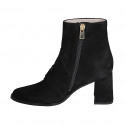 Woman's ankle boot with zipper and accessory in black suede with heel 7 - Available sizes:  32, 33, 34, 43, 44, 45, 46
