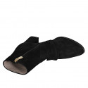 Woman's ankle boot with zipper and accessory in black suede with heel 7 - Available sizes:  32, 33, 34, 43, 44, 45, 46
