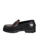 Mocassin pour femmes en cuir brossé noir et bordeaux talon 3 - Pointures disponibles:  32, 33, 42, 43, 45