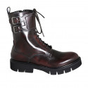 Woman's laced ankle boot with zipper and double buckle in maroon brush-off leather heel 3 - Available sizes:  43, 44