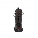 Woman's laced ankle boot with zipper and double buckle in maroon brush-off leather heel 3 - Available sizes:  43, 44