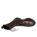 Bottines pour femmes à lacets avec fermeture éclair et velcro en cuir marron talon 3 - Pointures disponibles:  32, 33, 43, 44