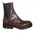 Woman's ankle boot with elastic bands in brown leather heel 3 - Available sizes:  44, 45