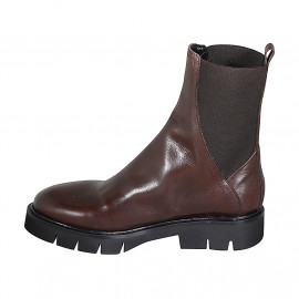 Woman's ankle boot with elastic bands in brown leather heel 3 - Available sizes:  44, 45 2