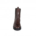 Woman's ankle boot with elastic bands in brown leather heel 3 - Available sizes:  44, 45