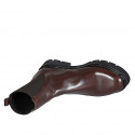 Woman's ankle boot with elastic bands in brown leather heel 3 - Available sizes:  44, 45