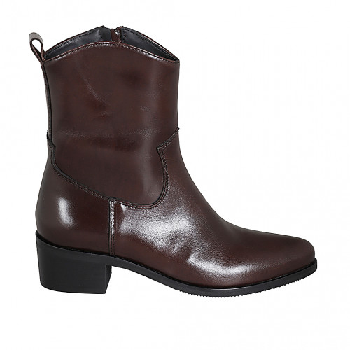 Woman's high Texan ankle boot in brown leather with zipper heel 4 - Available sizes:  46