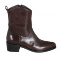 Woman's high Texan ankle boot in brown leather with zipper heel 4 - Available sizes:  46