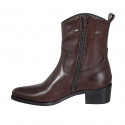 Woman's high Texan ankle boot in brown leather with zipper heel 4 - Available sizes:  46