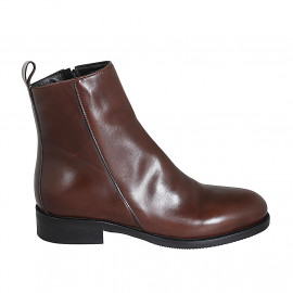 Woman's ankle boot in brown smooth leather with zipper heel 3 - Available sizes: 32, 34, 35, 44