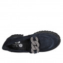 Mocassin pour femmes avec chaîne tressé de couleur argent en daim bleu talon 5 - Pointures disponibles:  43, 44, 45