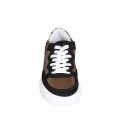 Woman's laced sneaker with removable insole in black suede and bronze and spotted laminated leather wedge heel 4 - Available sizes:  43
