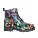 Woman's laced ankle boot with zipper and buckle in black and multicolored printed leather heel 5 - Available sizes:  42