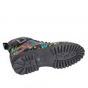 Woman's laced ankle boot with zipper and buckle in black and multicolored printed leather heel 5 - Available sizes:  42