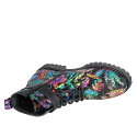 Woman's laced ankle boot with zipper and buckle in black and multicolored printed leather heel 5 - Available sizes:  42