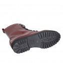 Bottines pour femmes à lacets avec fermeture éclair en cuir verni bordeaux talon 3 - Pointures disponibles:  42, 44