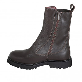Woman's ankle boot with zipper and elastic band in brown leather heel 3 - Available sizes:  32, 44, 45 2