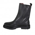 Woman's ankle boot with zipper and elastic band in black leather heel 3 - Available sizes:  33