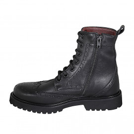 Bottines pour femmes avec lacets, bout Brogue et fermeture éclair en cuir noir avec talon 3 - Pointures disponibles:  32, 33, 45 2