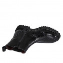 Botin para mujer con elástico, punta Brogue y cremallera en charol negra tacon 3 - Tallas disponibles:  32, 43, 44