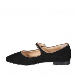 Mary Jane pointue pour femmes avec courroie en daim noir et taupe talon 2 - Pointures disponibles:  33, 35, 42 2