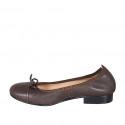 Woman's ballerina with captoe and bow in brown leather heel 2 - Available sizes:  44