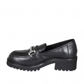 Woman's mocassin in black leather with accessory heel 5 - Available sizes:  45 2